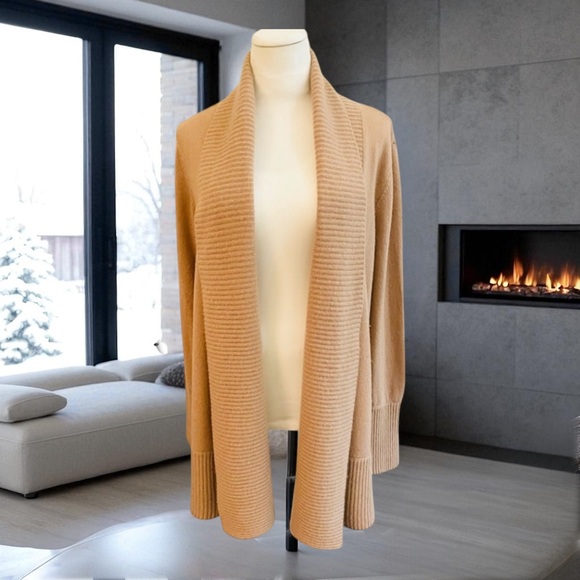 BLOOMINGDALES 2-PLY CASHMERE LONG CARDIGAN CAMEL SWEATER SIZE XL - Picture 1 of 9